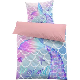 Famanu Bettwäsche Meerjungfrau 140x200 cm - 3D Bedruckte Mikrofaser Set mit Kissenbezug