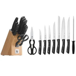 WMF Messerblock mit Messerset 10-teilig, Küchenmesser Set mit Messerhalter, 7 scharfe Messer, Schere, Wetzstahl, Bambus-Block, Spezialklingenstahl