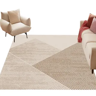 Teppich Zimmer Deko,Neutrale Farben Moderne geometrische Fußmatten Home Decor, Braun-Beige, 200 x 200 cm,rutschfest Waschbar Teppiche groß Wohnzimmer Schlafzimmer