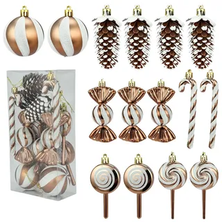 Weihnachtskugeln Set - 15 Stück Weihnachtsbaumkugeln Plastik, Weihnachtsball Ornament, Tannenbaum Kugeln, Weihnachtsbaumschmuck für Kinder (Braun)