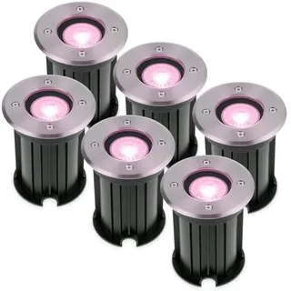 HOFTRONIC - 6er Maisy - Smart Home LED Bodeneinbaustrahler außen - GU10 IP67 Wasserdicht - Edelstahl - WiFi + Bluetooth - Farbig RGBWW - Einbaustrahler außen Edelstahl