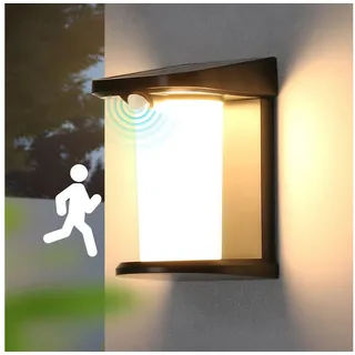ZMH Außen-Wandleuchte 1/2 Wandlampe solar mit Bewegungsmelder 3000K Warmweiß für Außen, LED fest integriert, Warmweiß, 2 Modi Schwarz LED Solarlampen Außen mit Bewegungsmelder schwarz|silberfarben