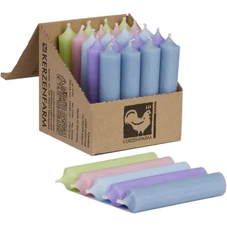 Kerzenfarm Hahn Stabkerzen Bunt Kerzenset 25 Stück, 100mm x 22mm, Durchgefärbte Spitzkerzen, 5+ Stunden Brenndauer, Made in Germany - Ohne Tropfen & Rußen - Unparfümierte (Pastelltraum)