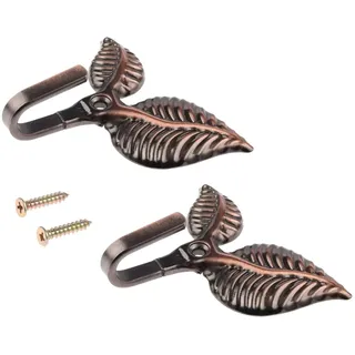 ZEACCT 2er-Pack Metall-Haken im Vintage-Blatt-Design, Vorhanghaken aus Metall und Vintage-Quasten, mit Schrauben, für Flur und Schlafzimmer