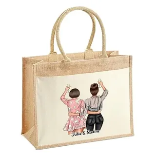 LIEBTASTISCH - Jutetasche mit Personalisierung - Beste Freundin - Motiv zum anpassen - Persönliches Geschenk für Freundinnen (L) - L (42x33x19 cm)