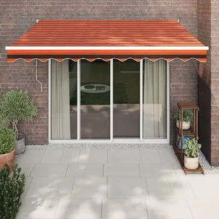 IKAYAA Elektrische markise 350x250 Elektrische Gelenkarmmarkise Markise mit Fernbedienung und Kurbel Sonnenmarkise Sonnenschutz-Orange und Weiß-350 x 250 cm