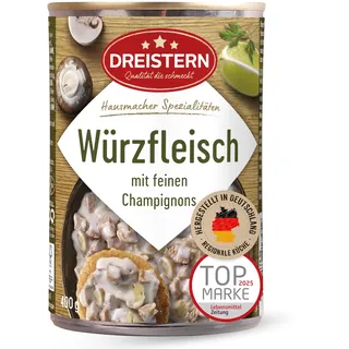 DREISTERN Würzfleisch 400g I Mit Hähnchen- & Schweinefleisch I Herzhaftes Fertiggericht in recyclebarer Konservendose I Lange Haltbarkeit dank natürlicher Konservierung I Hausmacher Qualität