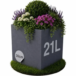 Ondis24 Pflanzkübel Vulkan, 21L Pflanzvolumen, quadratisch, Blumenkasten mit Wasserspeicher, Balkon Outdoor, Blumenkübel (Anthrazit)