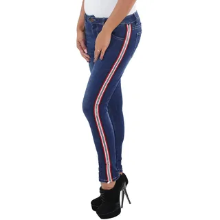 MOZZAAR Damen Jeans Hose Röhrenjeans Skinny Hüftjeans mit Seitenstreifen - 38
