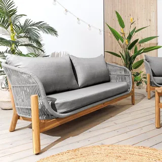 riess-ambiente Wetterfestes Gartenlounge Set ROPE grau natur Akazienholz Aluminium inkl. Tisch Sitzpolster Gartenset Balkonset Gartenmöbel - Grau