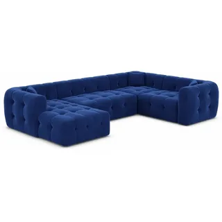 Sofa Dreams Wohnlandschaft Polster Sofa Lounge Wohnlandschaft Couch Stoff Samt Sevilla U Form, Chesterfield blau