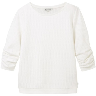 TOM TAILOR DENIM Damen Strukturiertes Sweatshirt, weiß, Uni, Gr. L