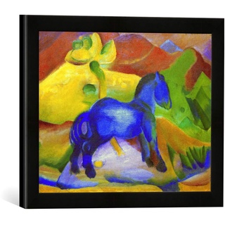 Gerahmtes Bild von Franz Marc Blaues Pferdchen, Kinderbild, Kunstdruck im hochwertigen handgefertigten Bilder-Rahmen, 40x30 cm, Schwarz matt