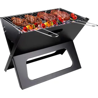 alpina Tischgrill Holzkohle Camping-Grill - Faltbarer und tragbarer Barbecue - Barbecue mit separater Feuerschale und Grillrost - 46 x 36,5 x 28 cm - Schwarz