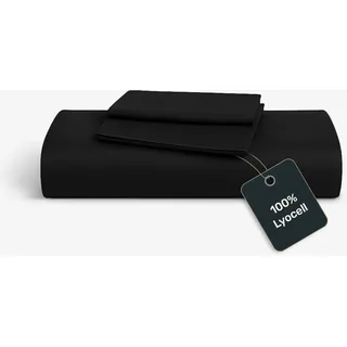 twenty:three Lyocell Bettwäsche (1x) 240x220 + (2X) 80x80 Jet Black - 100% Tencel - Gewonnen aus Eukalyptus - Hochwertig - Nachhaltig - Atmungsaktiv - Luxus - Hypoallergen