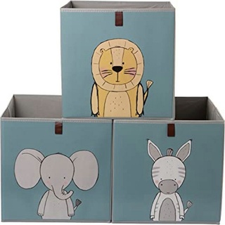 Centi Faltbox Aufbewahrungsboxen Kinder, Spielzeugkiste für Kallax Regal (Spar Set, 3 St., 33x33x33 cm, grau/türkis), Perfekt für Würfelregale, aufbewahrung Kinderzimmer, abwaschbar grau