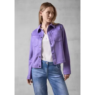 Kurzjacke CECIL, Damen, Gr. XL (44), lila (wild lila), Stoff, 94% Polyester, 6% Elasthan, unifarben, normal kurz, V-Ausschnitt, Bündchen, Jacken Kurzjacke, mit Brusttaschen