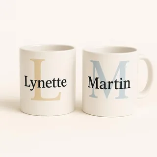 Tassen 2er Set Namenstasse personalisierte Kaffee-Tasse mit Namen und Buchstabe persönliche Geschenke Buchstabentasse Keramik-Tasse mit Namen und Anfangsbuchstaben, eine Kaffeetasse für sie und ihn