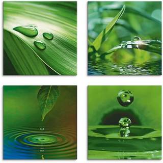 Leinwandbild ARTLAND "Blatt Gras Wassertropfen" Bilder Gr. B/H: 20 cm x 20 cm, Leinwandbild, grün Bild Leinwandbild Bilder 4er Set, verschiedene Größen