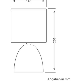 ledscom.de Tischlampe CALA, Schalter, Keramik, Stoff, grau, 1x E14 max. 40W