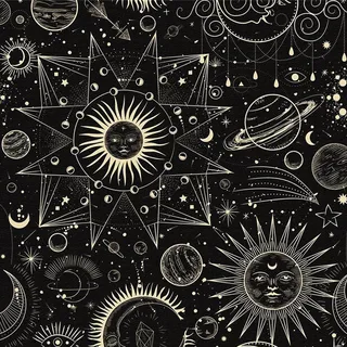 LZH-LP Selbstklebende Tapete, Mystische Galaxie Kosmisches Wald Tier Pflanze Blume Abziehen und Aufkleben Kontaktpapier, 44x600CM Sonne Mond Sterne Abziehbare Tapete Dekofolie
