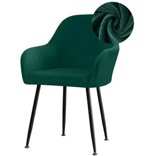 Highdi Stuhlhussen mit Armlehne, Stretch Samt Stuhlbezug Hochlehner Esszimmerstühle Bezug Sesselbezug Hussen für Stühle Waschbar Universal für Esszimmer Hotel Bankett Deko (Dunkelgrün,4er Set)