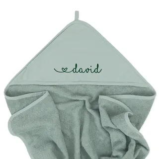 upstitch studio Grünes Baby und Kinder Kapuzenhandtuch mit Namen personalisiert (75x75 cm) für Jungen und Mädchen, Handtuch Baby, Handtuch Kind, Bestickt, aus 100% Baumwolle
