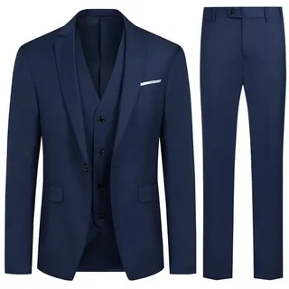 Allthemen Anzug (3 tlg) Herren Slim Fit Anzug Elegantes Anzugset für Business blau 56