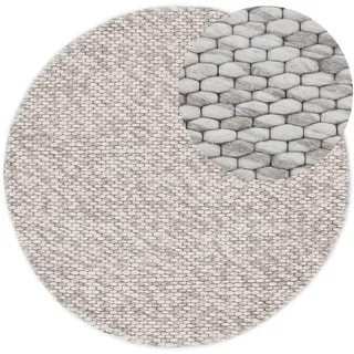 carpetfine Wollteppich Sina, rund, Höhe: 14 mm, grobe Struktur, Zeitloses Design, reine Wolle, Wohnzimmer braun Ø 200 cm x 14 mm