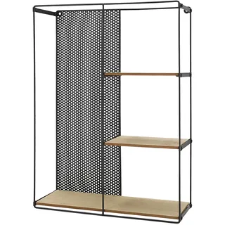 Spetebo Metall Wandregal schwarz mit 3 Etagen - 50 x 40 cm - Deko Hängeregal mit Holz Ablagen - Küchenregal Metallregal Schweberegal Bad Regal zum Aufhängen oder Hinstellen