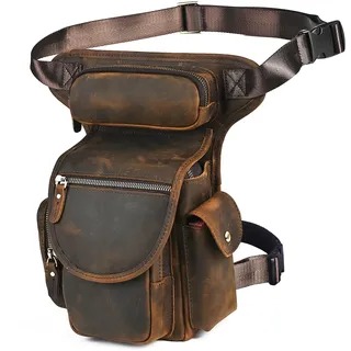 Herren Canvas + Leder Motorrad Reiten Tasche Beinbeutel Beintasche Außenbeintasche Hüfttasche Drop Leg Tasche FB211-8