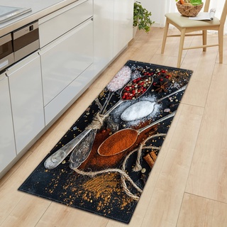 TFLABS Komfort Küchenläufer Gewürze & Löffel rutschfeste Küchenteppich, Gummirücken Küchenmatte Teppichläufer für Esszimmer, Küche, Flur 60 x 180cm