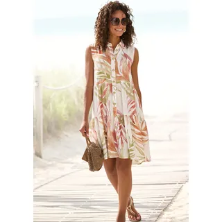 LASCANA Hemdblusenkleid mit Alloverprint und Volants ärmelloses Sommerkleid, Strandkleid, Webkleid, Tunikakleid bunt 44