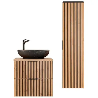 BADMÖBEL 60.6cm Gaia 2er-Set Holz in Eichenoptik und Schwarz