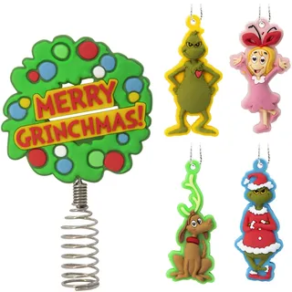 Hallmark Dr. Seuss‘ „Wie der Grinch Weihnachten gestohlen hat!“ Mini-Weihnachtsbaumspitze und Ornamente, 5 Stück