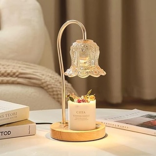 OKYUK Dimmbare Metallkerzenlampe mit 2 Glühbirne Kerzenwärmer Lampe kompatibel mit Glaskerzen, Vintage-Kerzenlampe, dimmbar, für Duftwachs (Blumen)