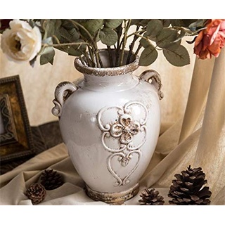 Soyizom rustikale weiße Keramikvase französische Landhausstil Vintage Vase für Blumensträuße, Keramik dekorative Krug Blumenvase