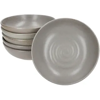CLAY GRAU 6er Set Suppenteller 420ml Steingut grau Bowl tief Salat Pasta