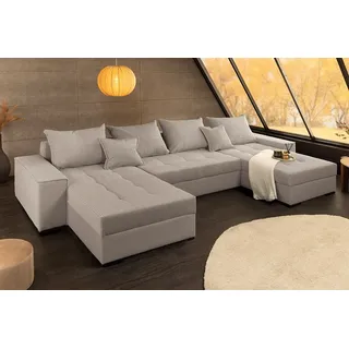 riess-ambiente Wohnlandschaft LODGE 315 cm greige – Cord, U-Form, Schlaffunktion, FSC-zertifiziert, Set 1 Teile, XXL-Sofa mit Bettkasten & Federkern – ideal fürs moderne Wohnzimmer grau