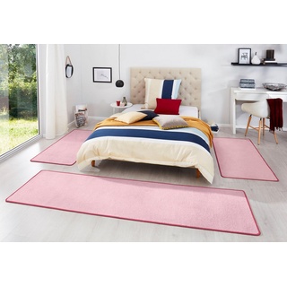 Bettumrandung Fancy HANSE Home, Höhe 7 mm, (3-tlg), Bettvorleger, 3-teiliger Läufer Set, Unifarben, Kurzflor, Bettläufer rosa