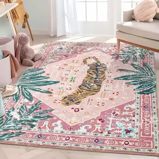 Hippie-teppich, Tropisch-rosa Boho-teppich Aus Kunstwolle, 60 X 90 Cm, Geeignet Für Badezimmer, Küche, Kleine Eingangsbereiche, Moderner Retro- Und Indischer Vintage-stil, Rutschfest