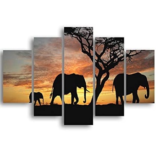 Homemania HM205MDF056 Wandbild, Elefant, Tiere, 5-teilig, Mehrfarbig, aus MDF, 95 x 0,3 x 60 cm