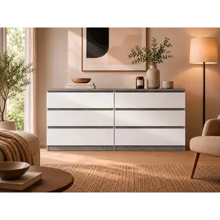 Kommode HOME AFFAIRE "Naia, 6 Schubladen im skandinavischen Design, Breite 158 cm", grau (betonfarben, weiß, hochglanz), B:153,8cm H:70,1cm T:50cm, Holzwerkstoff, Sideboards, Kommode, Viel Stauraum mit griffloser Front, in mehreren Farben