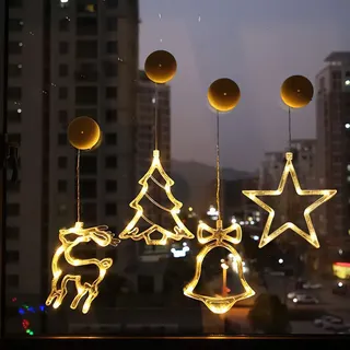 Weihnachtsbeleuchtung Fenster, RosyFate 4 x Saugnapf Lichterkette Fenster, Fensterdeko Hängend Fensterlicht mit Saugnapf LED, Christmas Decorations Indoor / Outdoor