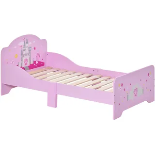 Kinderbett (3–6 Jahre) Aus Holz Mit Erhöhtem Schutzgitter, 143 X 73 X 60 Cm, Rosa
