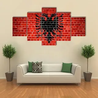 QYYAMDEQ Leinwand Bilder 5 Stück Wandbilder Albanische Flagge an Mauer Wandbilder Set Wanddekoration Leinwandbilder Moderne Deko leinwandbilder xxl 200X100(Kein Rahmen)