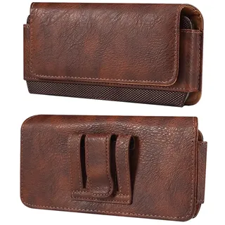 Herrentasche Handy Gürteltasche mit Clip, Leder Hüfttaschen Handy Braun, Horizontal Handytasche Smartphone Beutel Bügel Hüfttaschen Handy Gürteltaschen Armband Tasche mit Karabinerhaken Gürtelschlaufe