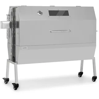 Klarstein 2-in-1 Rotisserie Grill mit Motor, Drehspieß, Großer Spießgrill für Spanferkel, Sichtfenster, Spieß Edelstahl-Rost, Holzkohlegrill Bodenrollen, Silber, 15 Watt