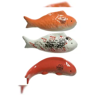 Decoris 1 Dekofiguren 16cm Porzellanfigur Koifisch Gartendekoration Teichdeko schwimmend Gartenteich Deko Koi Fisch Teichfigur Gartendeko Figur Orange Weiß