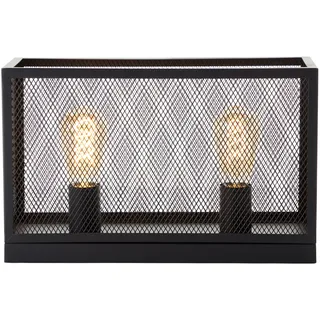 Tischlampe Leuchte mit Schalter in schwarz korund mit Gitter eckig
